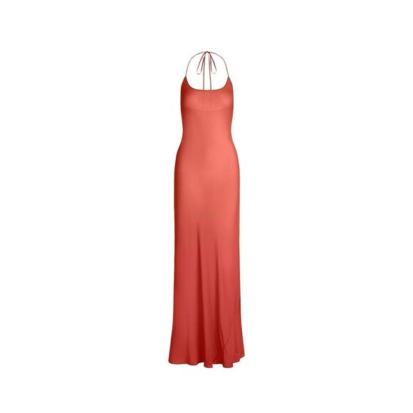 NWT SKIMS SHEER COVER-UP LONG HALTER DRESS IN AUBURN MEDIUM -  radharamanexports.com